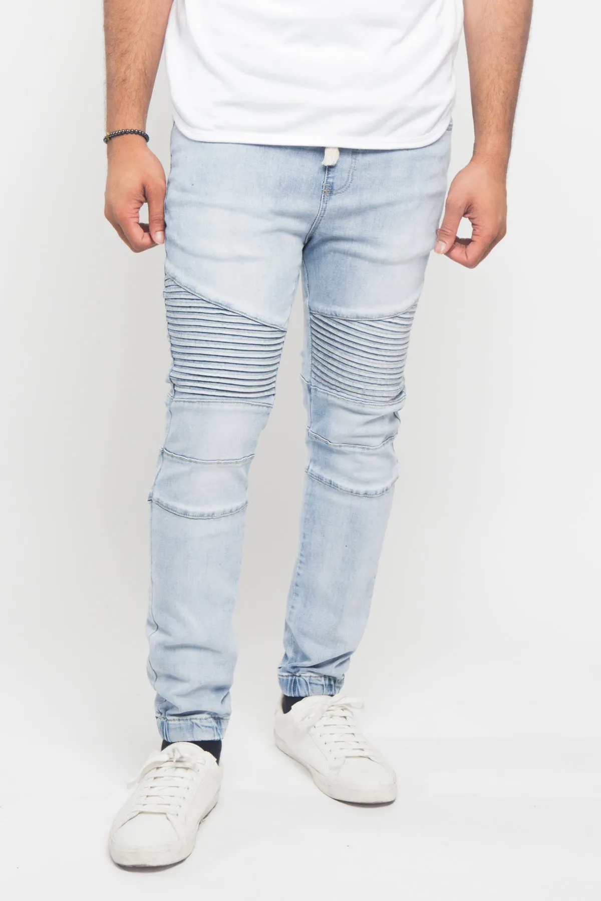 Acid Wash Biker Denim Jogger Pants