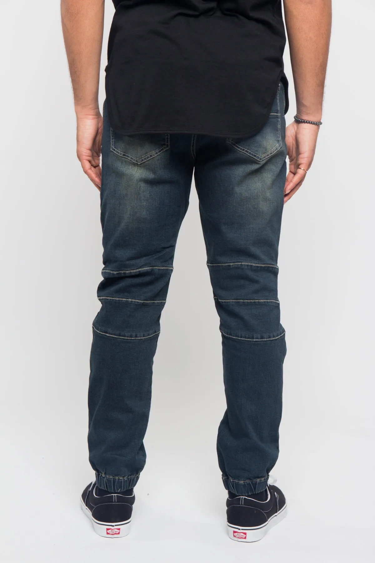 Acid Wash Biker Denim Jogger Pants