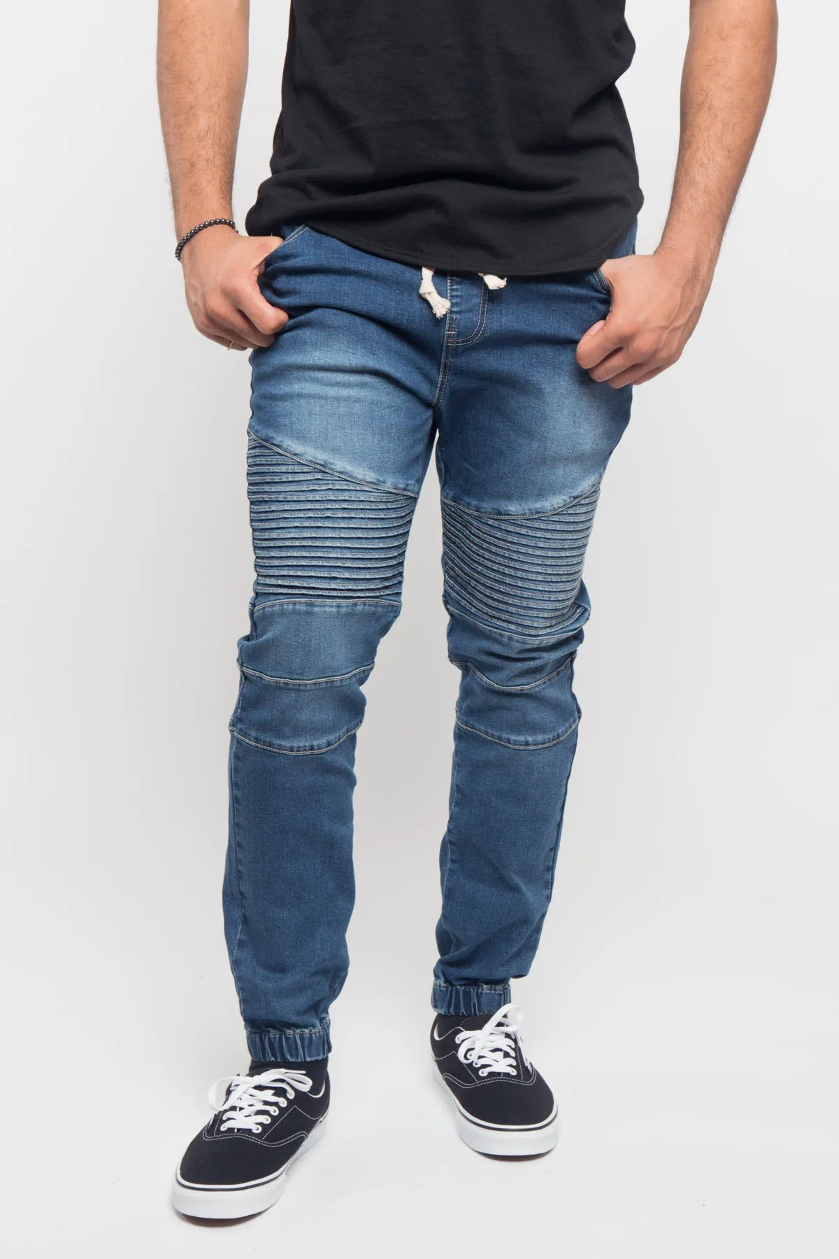 Acid Wash Biker Denim Jogger Pants