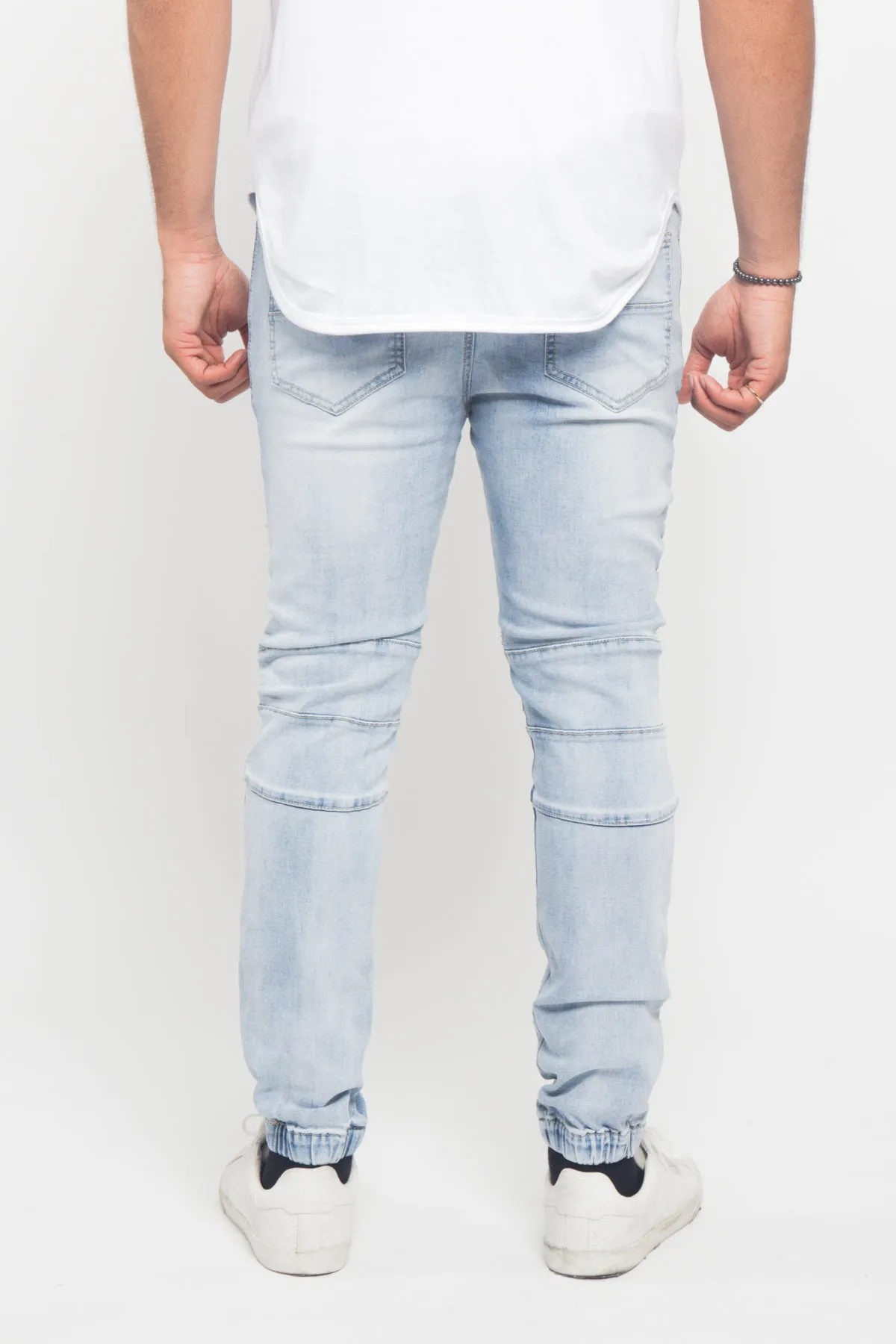 Acid Wash Biker Denim Jogger Pants