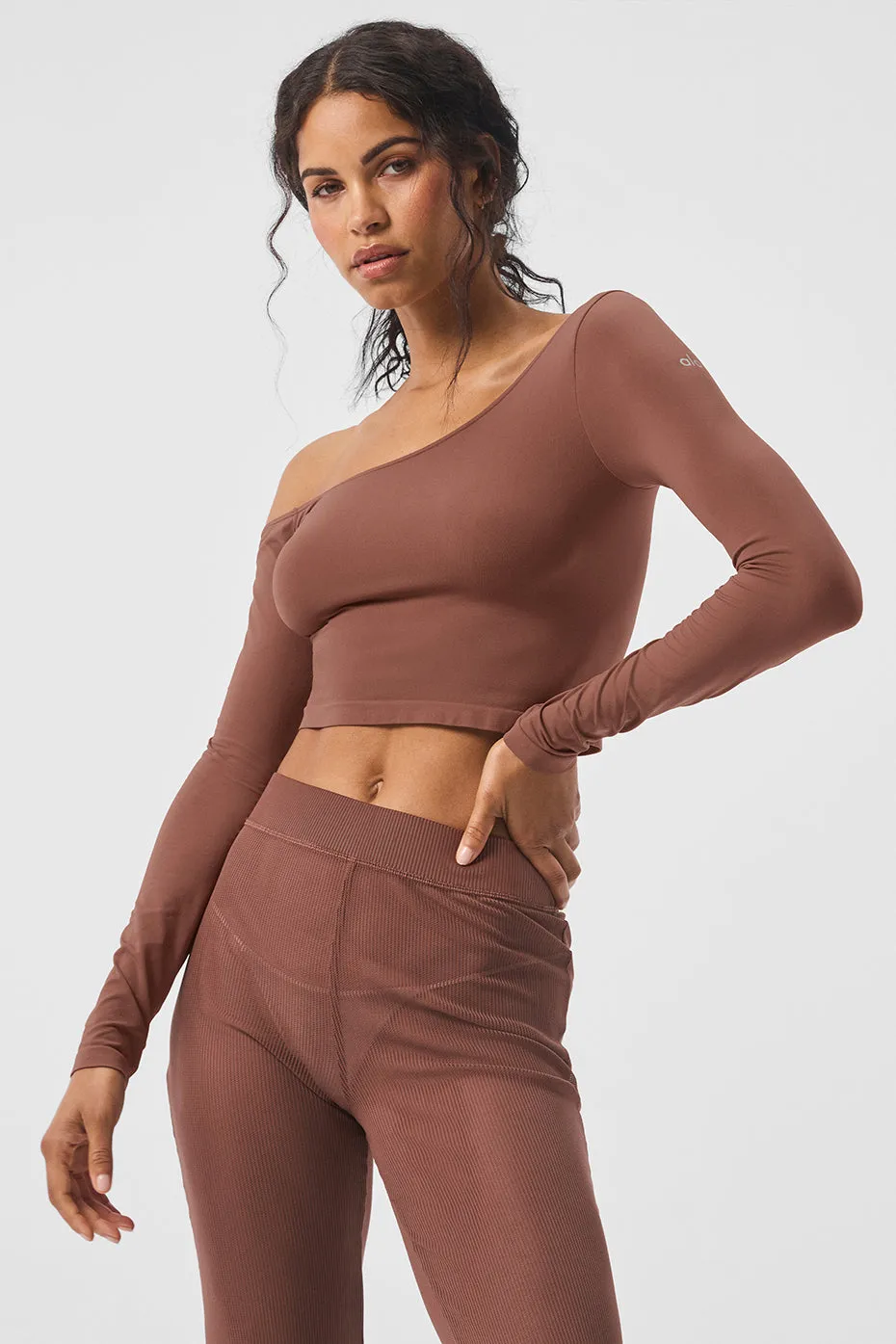 Asymmetric Sheer Glow Long Sleeve - Chestnut