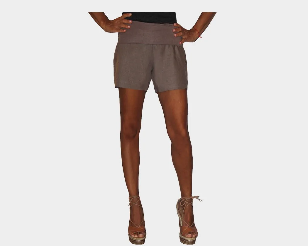 C1. Toffee Linen Stretch Waist Shorts- The Cap D’Antibes