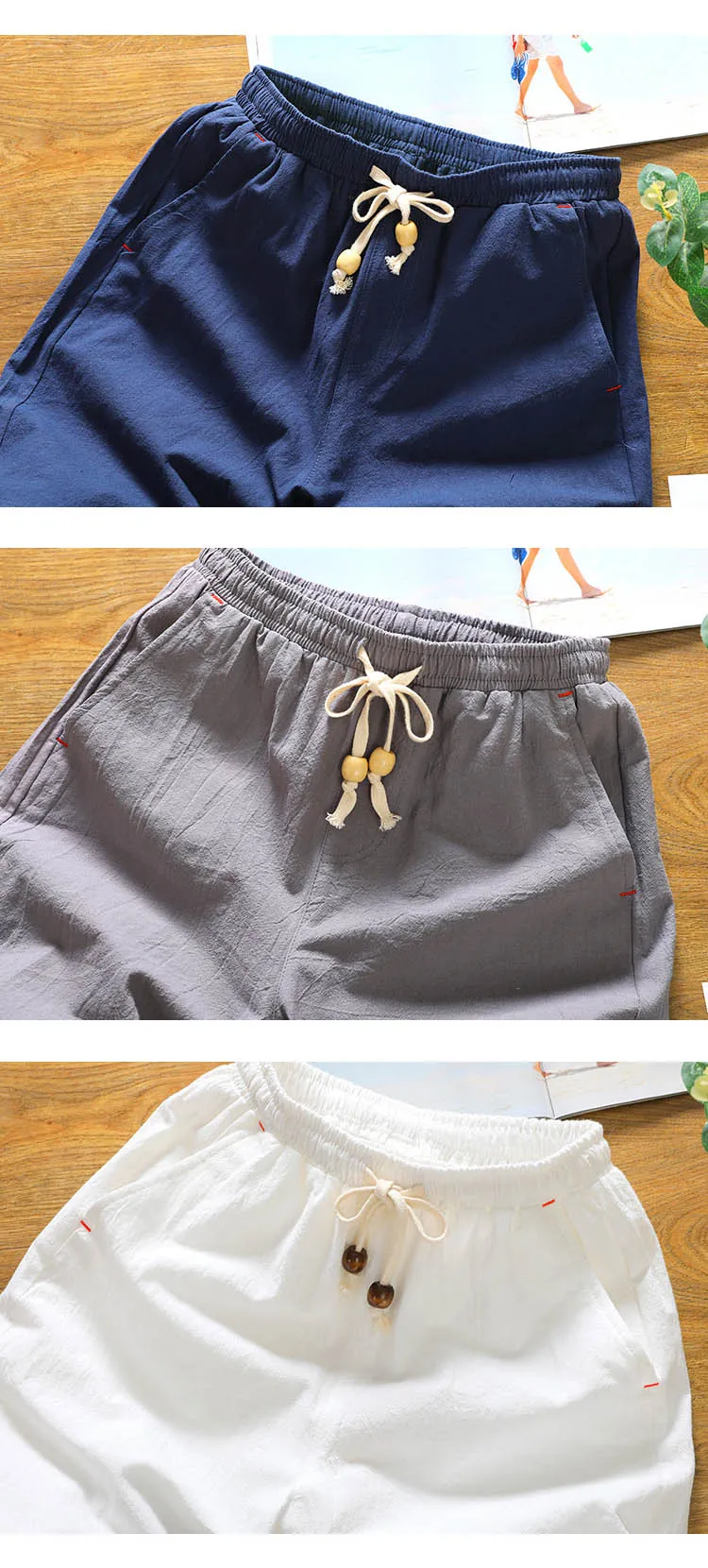 Casual Men's Waist Drawstring Loose Cotton Shorts