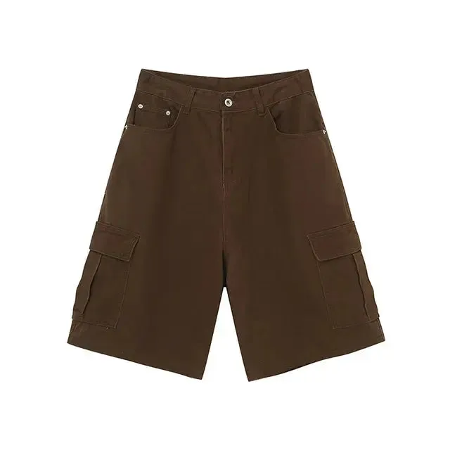 Chocolate Brown Baggy Long Cargo Jorts