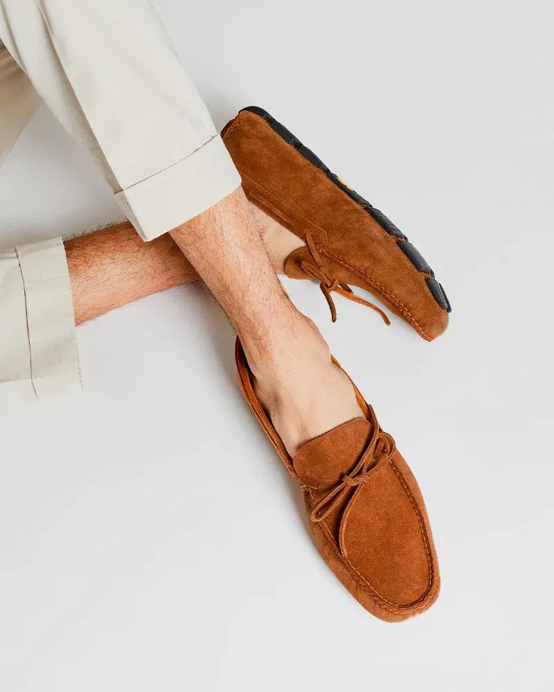 Cognac Suede Lace up Moccasins