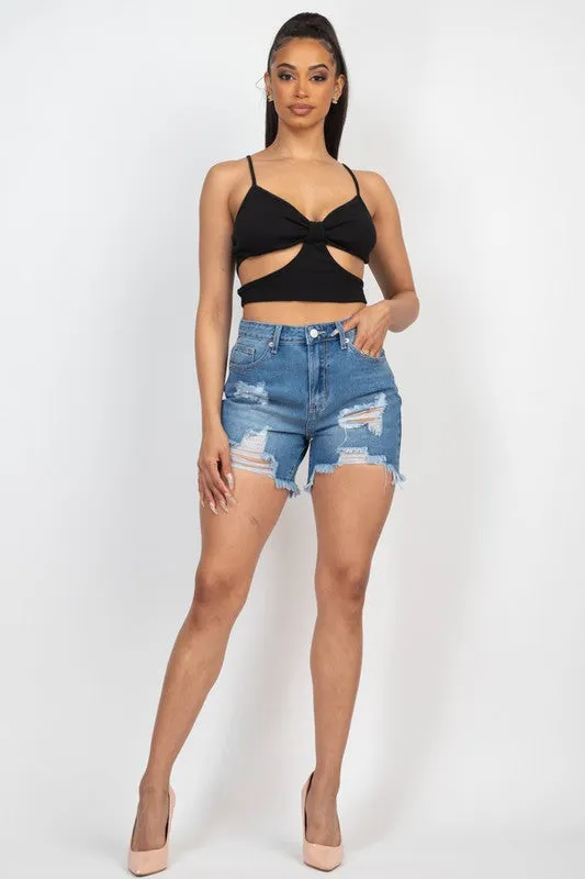 Destroyed Frayed Hem Denim Shorts