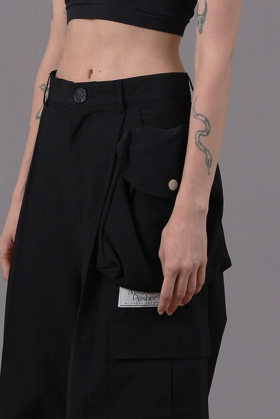 Detachable Pockets Wide-Leg Cargo Pants