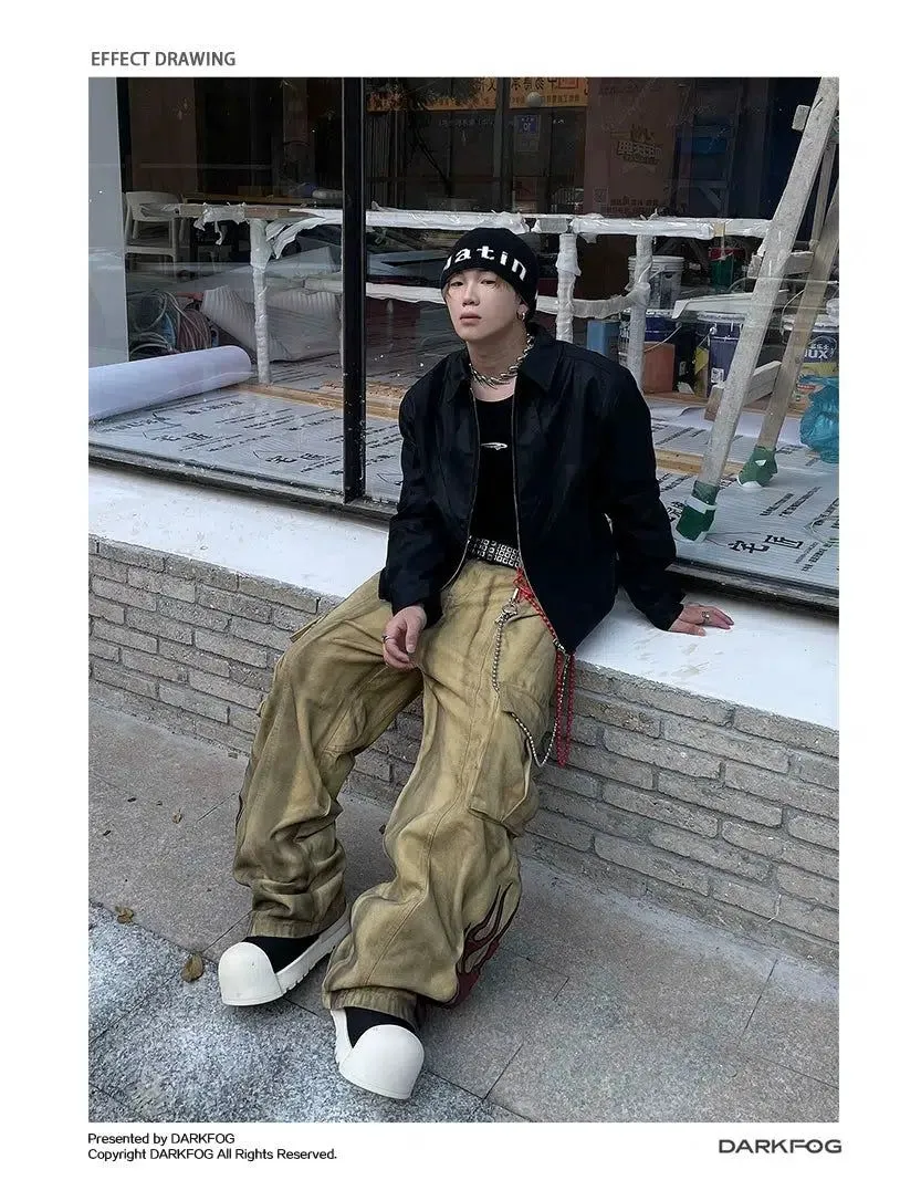 Dirty-Dyed Straight Baggy Cargo Pants