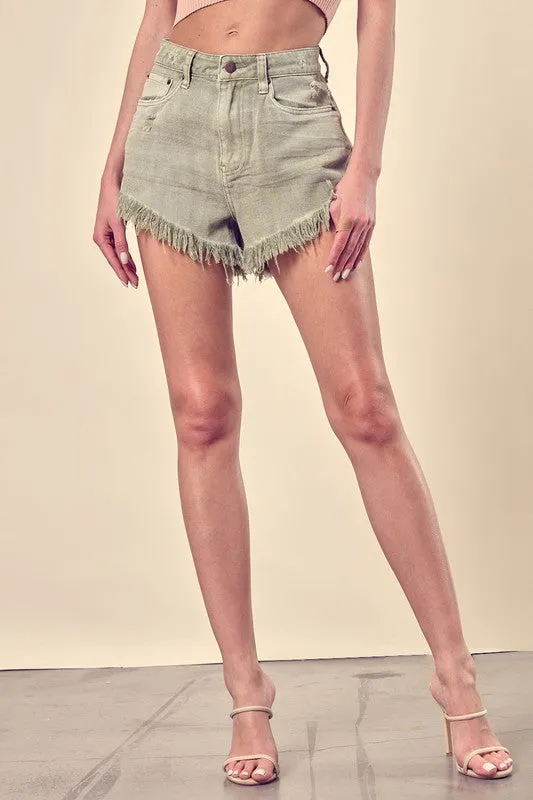 Distressed Frayed Hem Denim Shorts