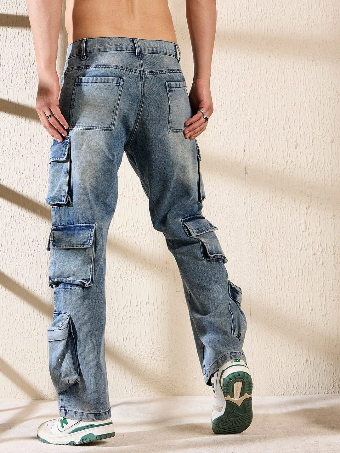 Dusty Blue Multi Pocket Cargo Denim