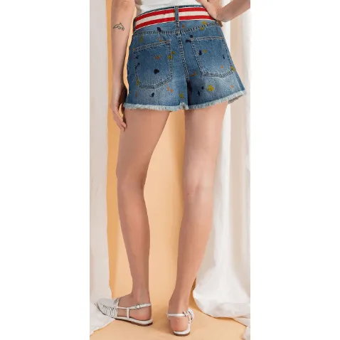 EASEL Paint Splattered Denim Shorts EB40974