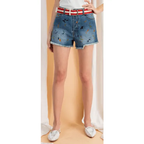 EASEL Paint Splattered Denim Shorts EB40974