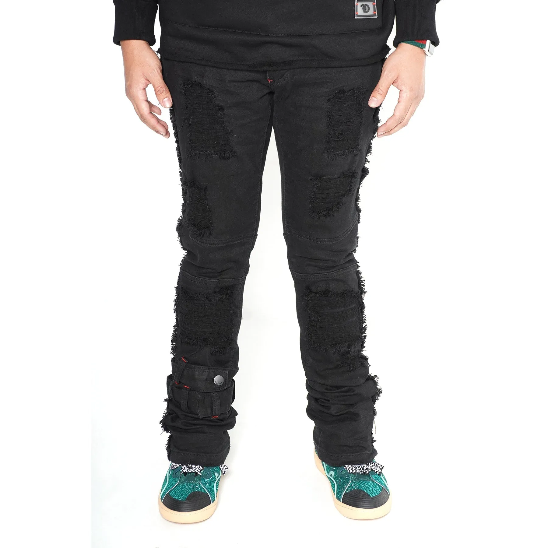 F1779 Shredded Stack Jeans - Black/Black