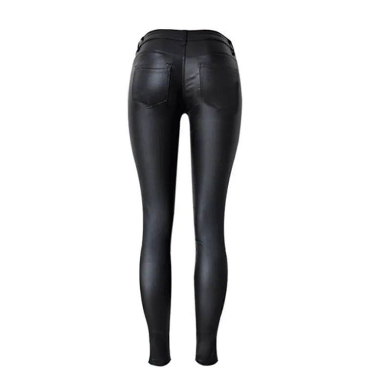 Fashionable Sexy Women's Low Waist Leather Leggings For Motorcycle Riding