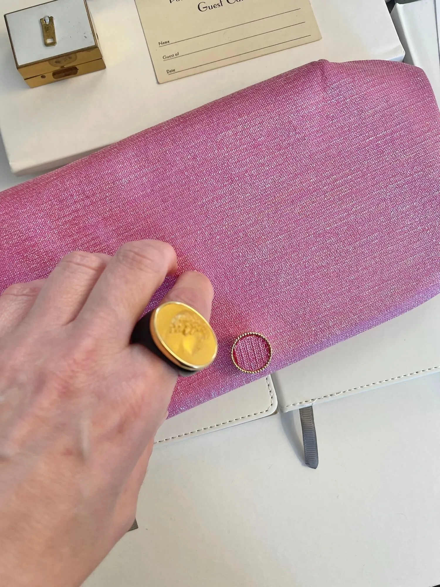 Flirty gal 1960's pink lame clutch bag...what a color!