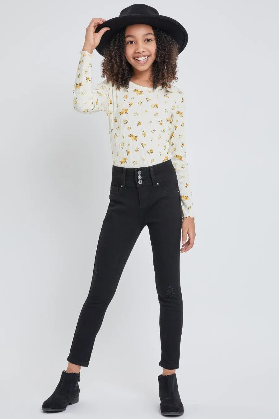 Girls 3 Button Skinny Jeans