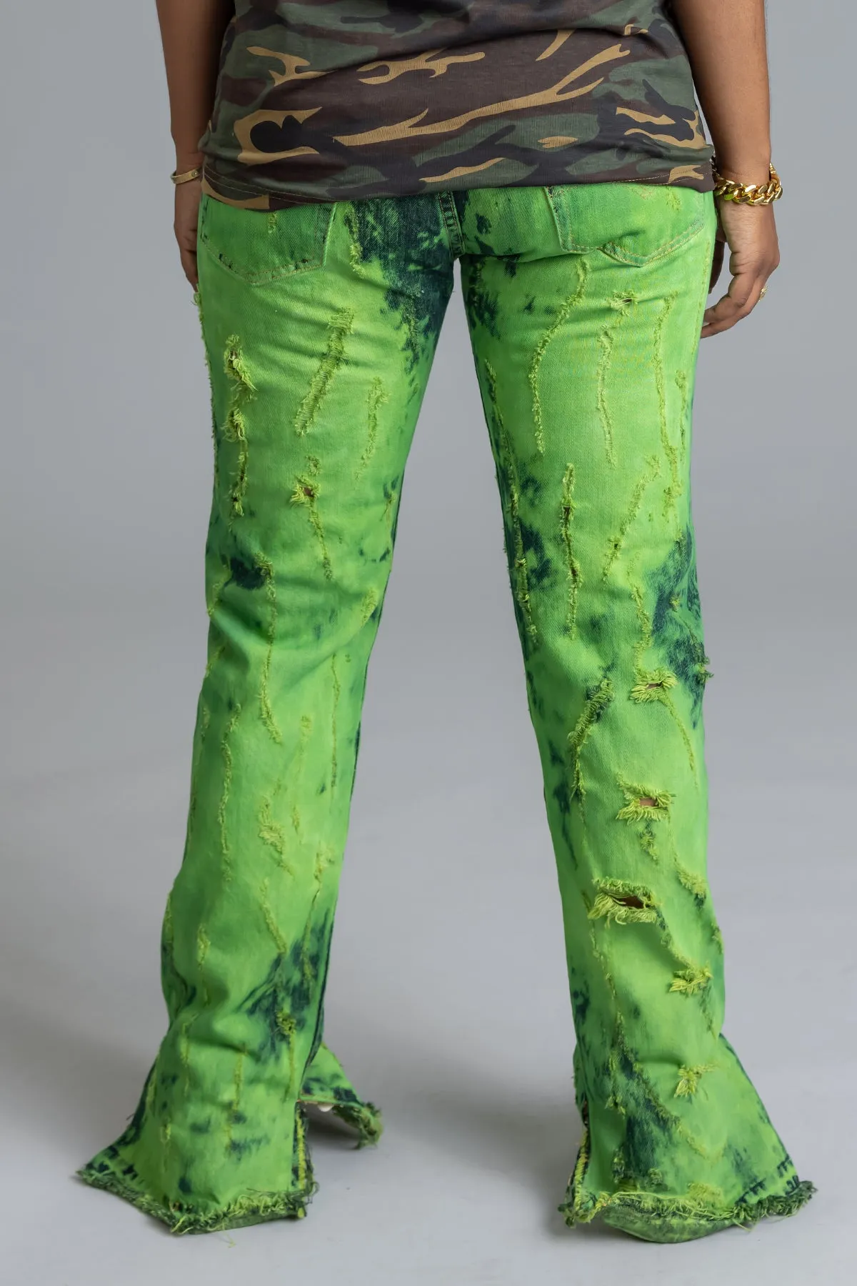 GREEN LIGHT SHREDDED DENIM