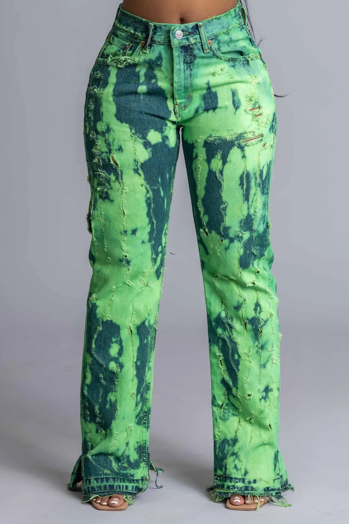 GREEN LIGHT SHREDDED DENIM