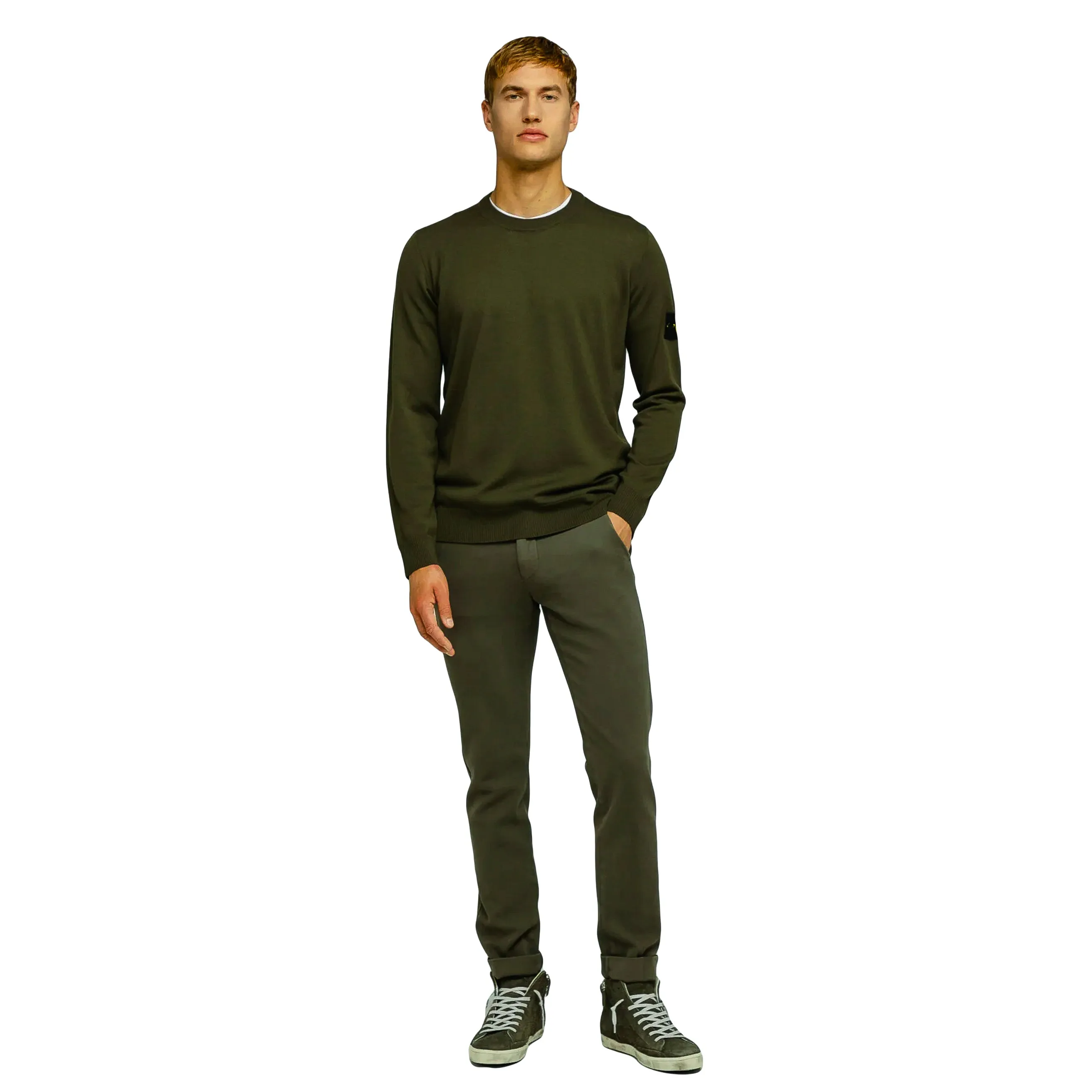 Green Twill Stretch Slim Fit Chino - Mason's