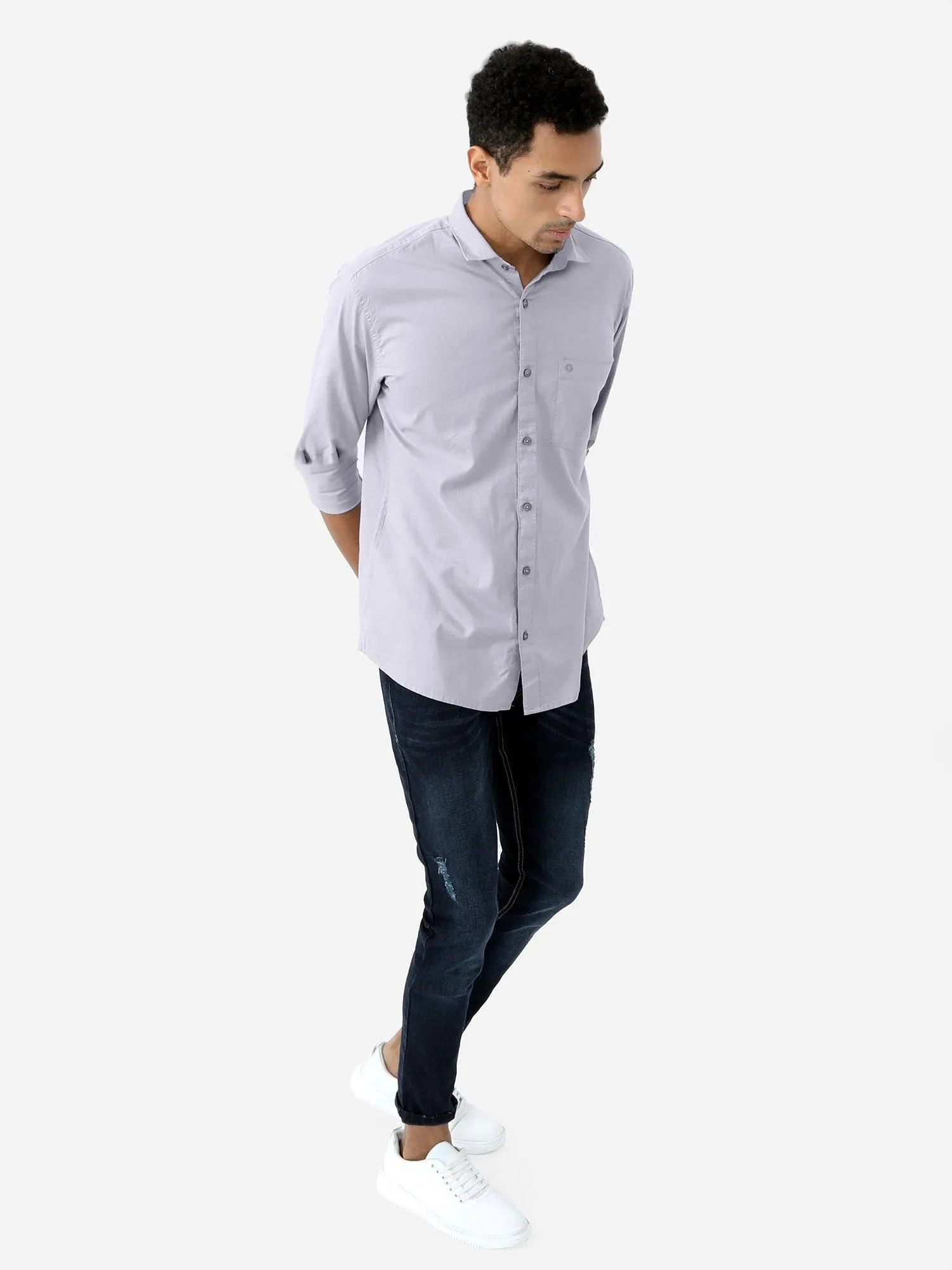 Grey Solid Cotton Shirt