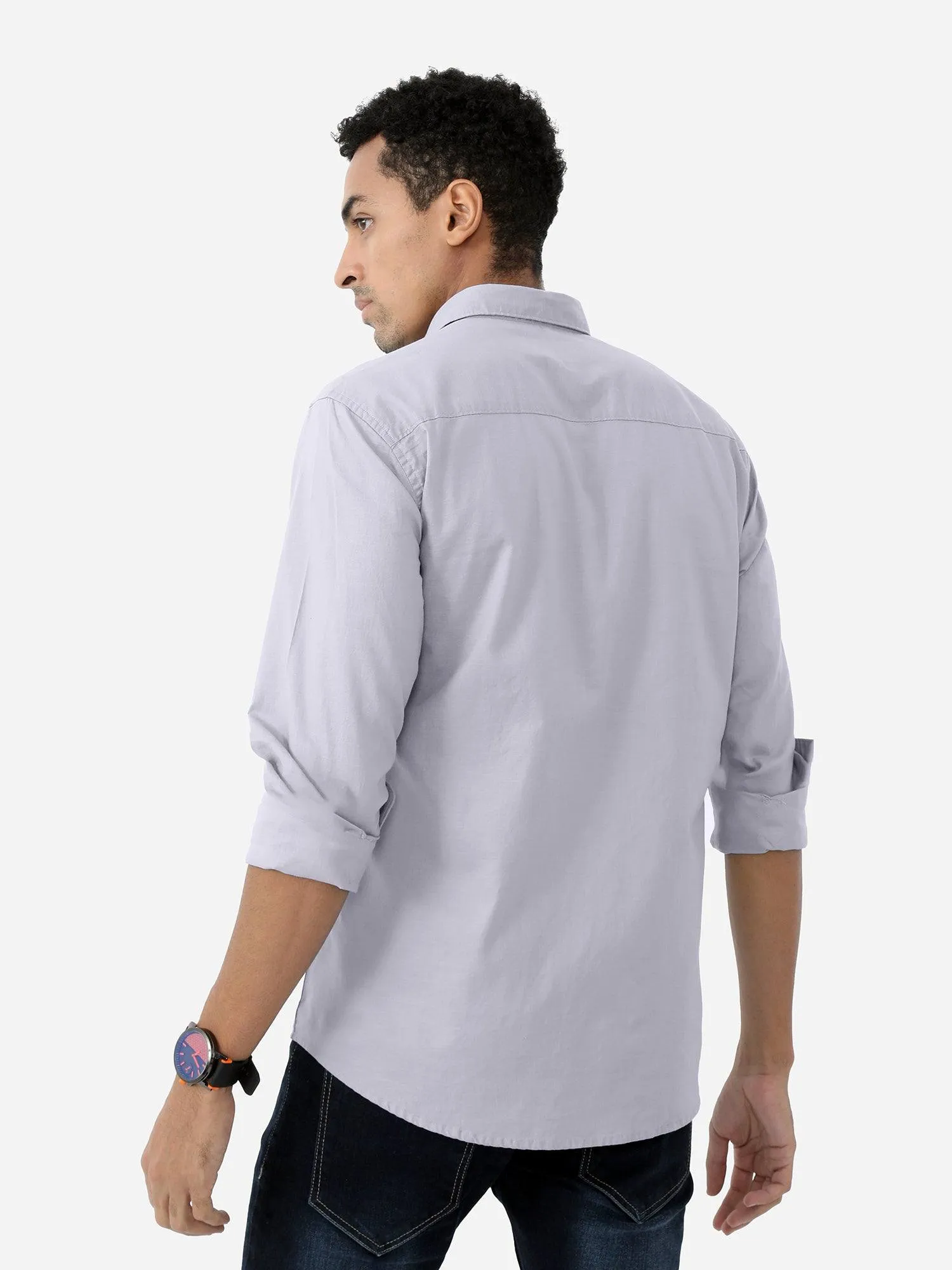 Grey Solid Cotton Shirt