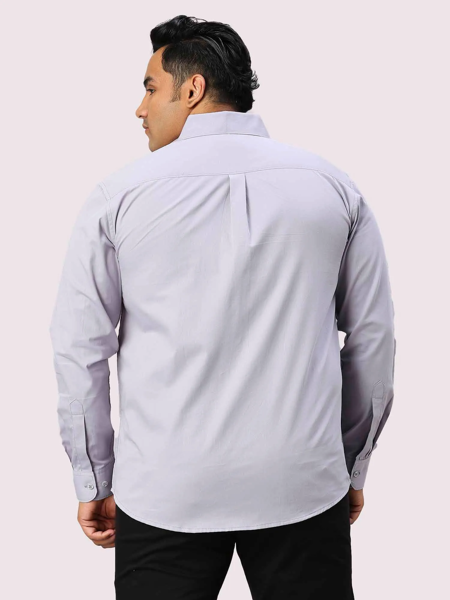 Grey Solid Pure Cotton Full Sleeve Shirt Men's Plus Size