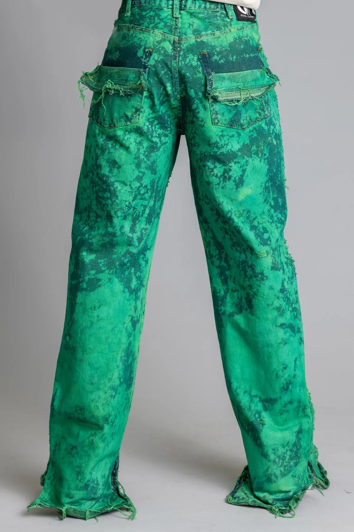 GUYS GREEN DYED SHREDDED DENIM