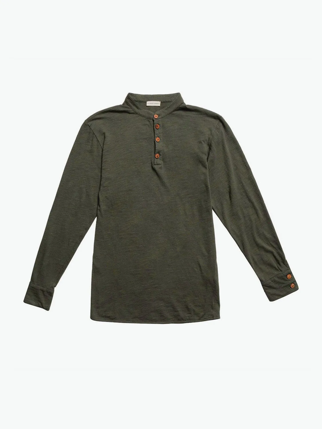 Henley Organic Cotton Slub Long Sleeve T-shirt Khaki