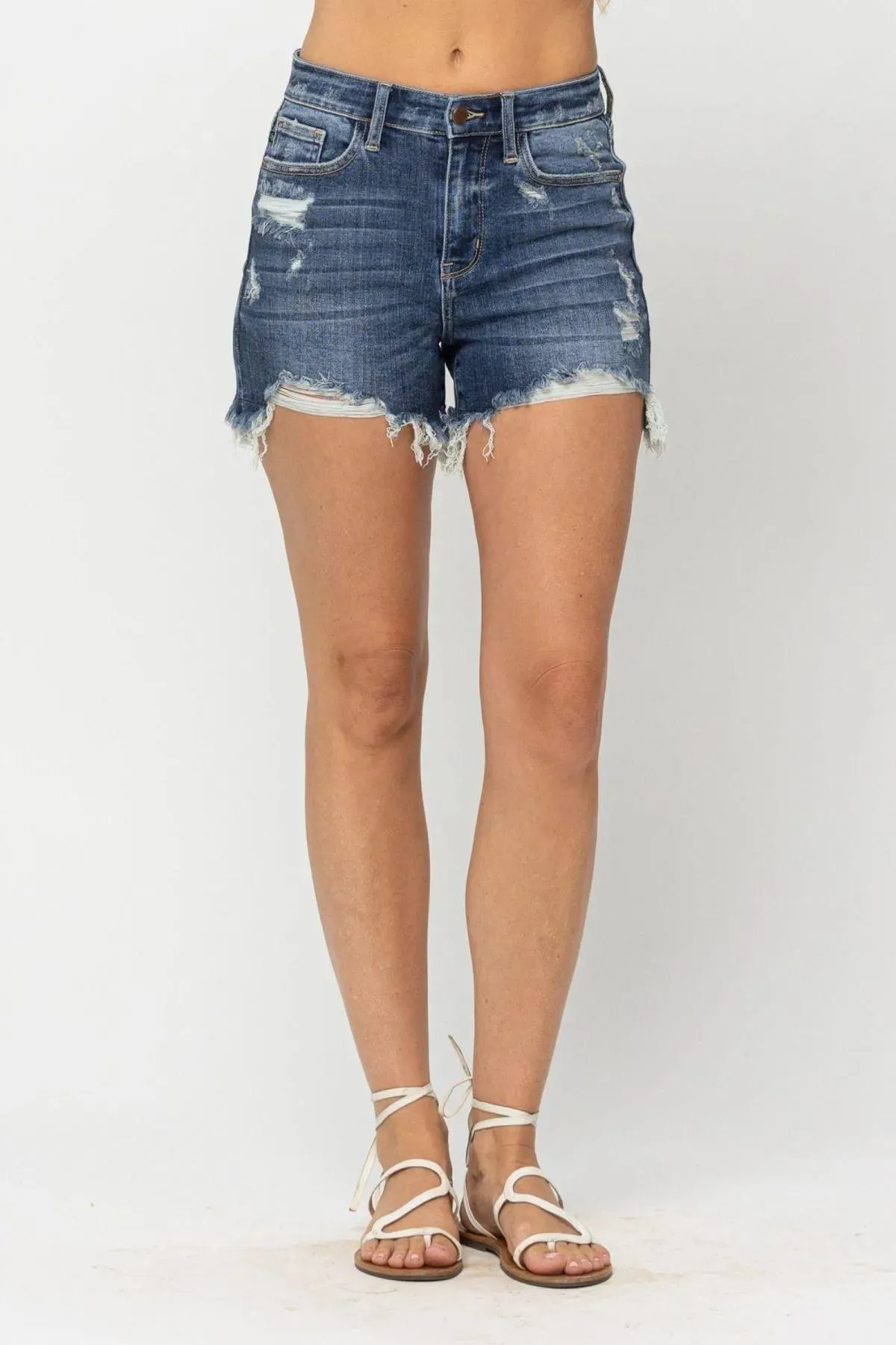 High Waist Destroyed Frayed Hem Rikki Denim Ladies Shorts