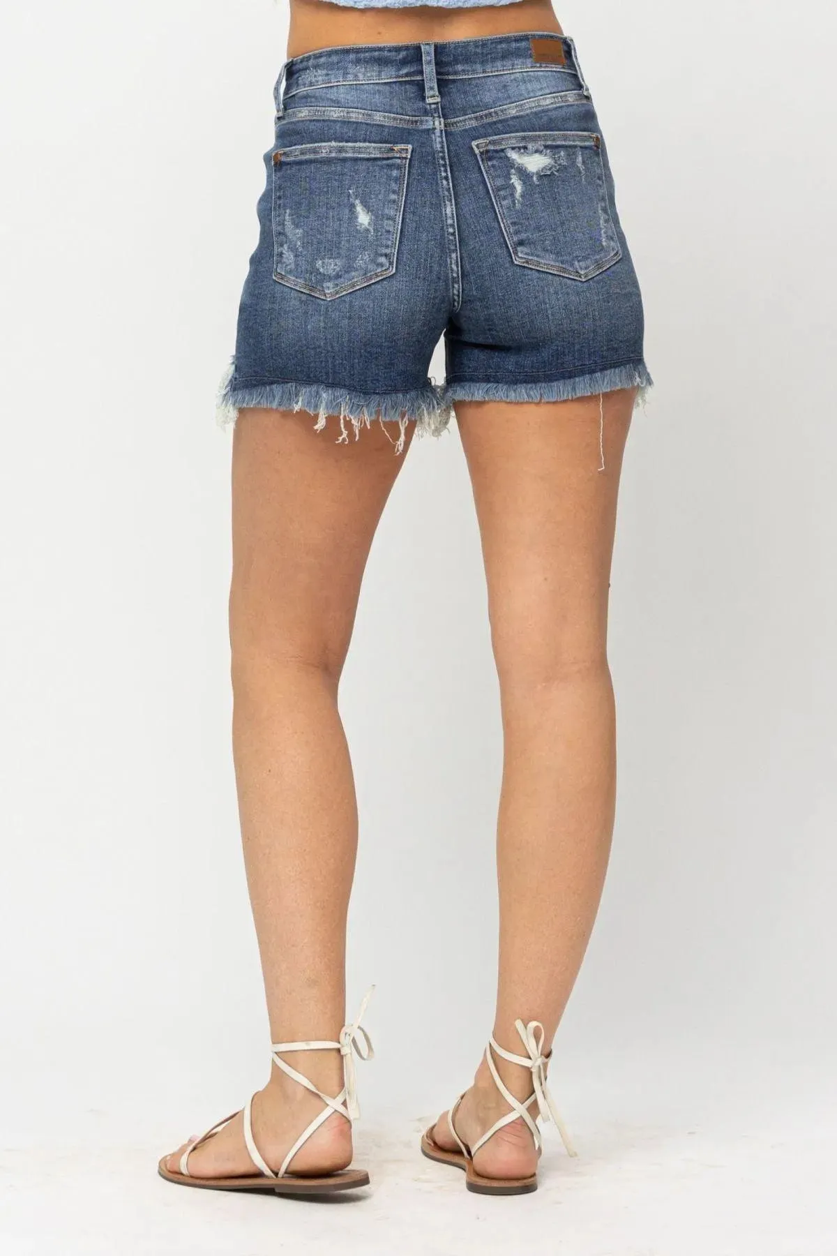 High Waist Destroyed Frayed Hem Rikki Denim Ladies Shorts