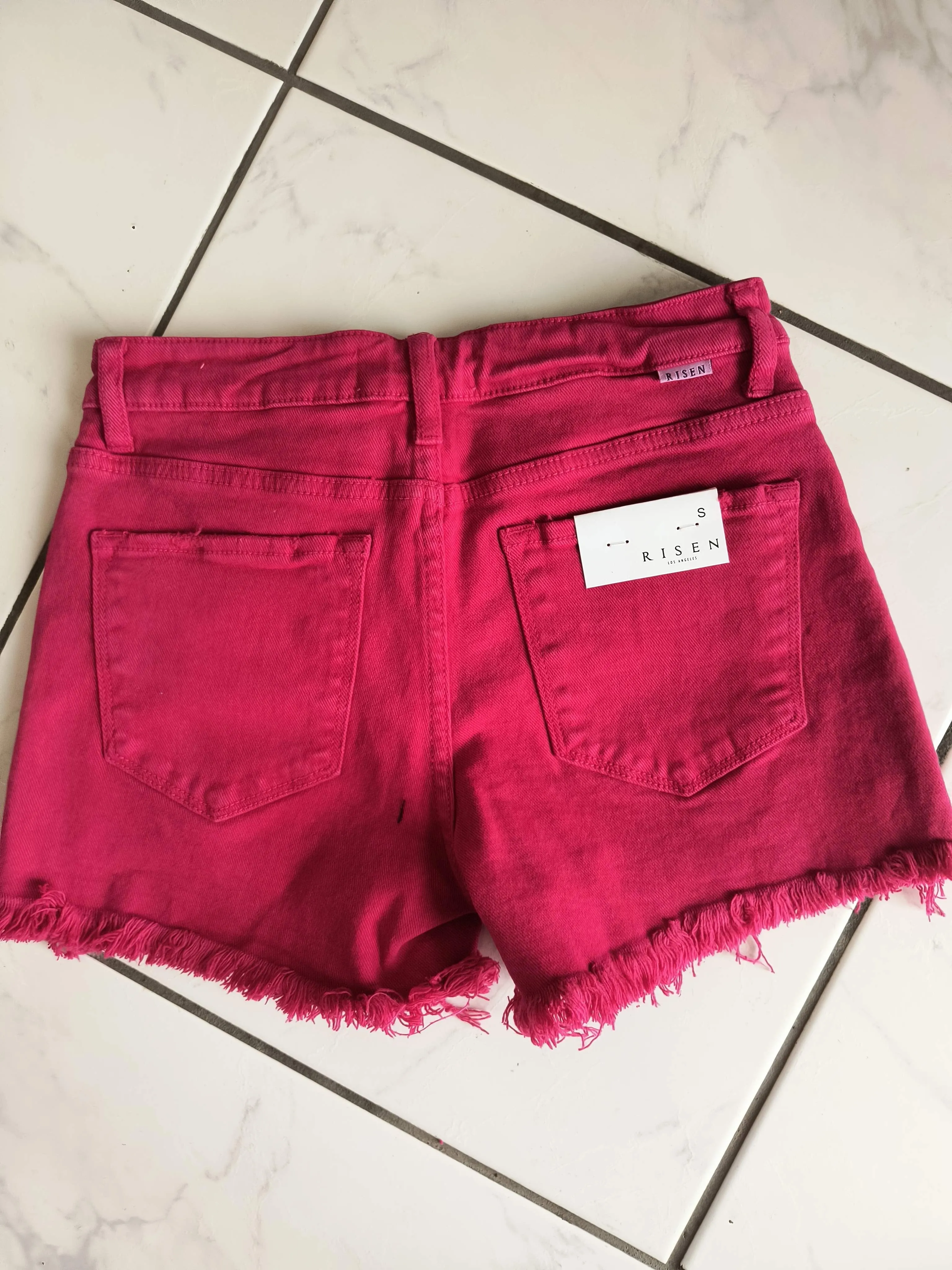 Hot Pink Frayed Hem Shorts | Risen