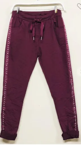 Italian Wine with Rhinestone Jogger Pants By Venti6 60580-Rhinestone-W22