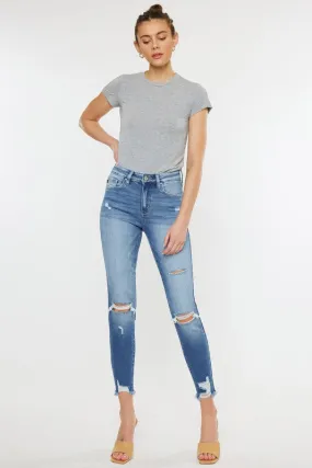 Jamie High Rise Fray Hem Ankle Skinny Jeans