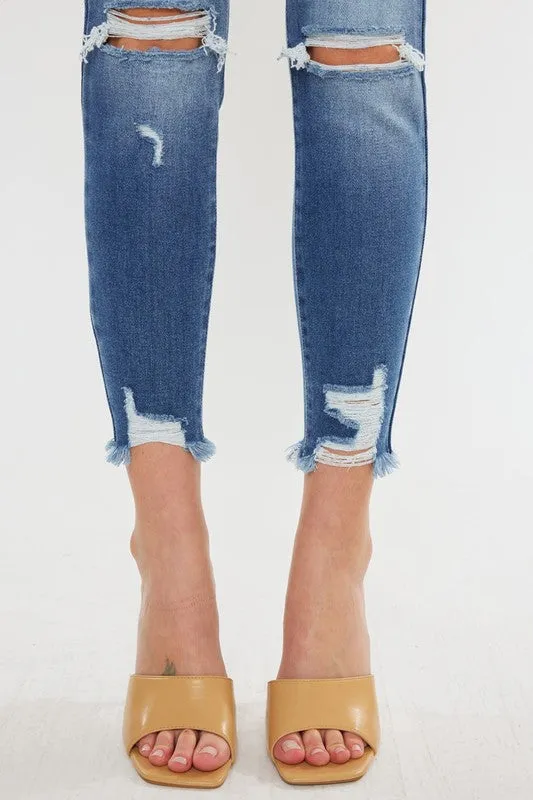 Jamie High Rise Fray Hem Ankle Skinny Jeans