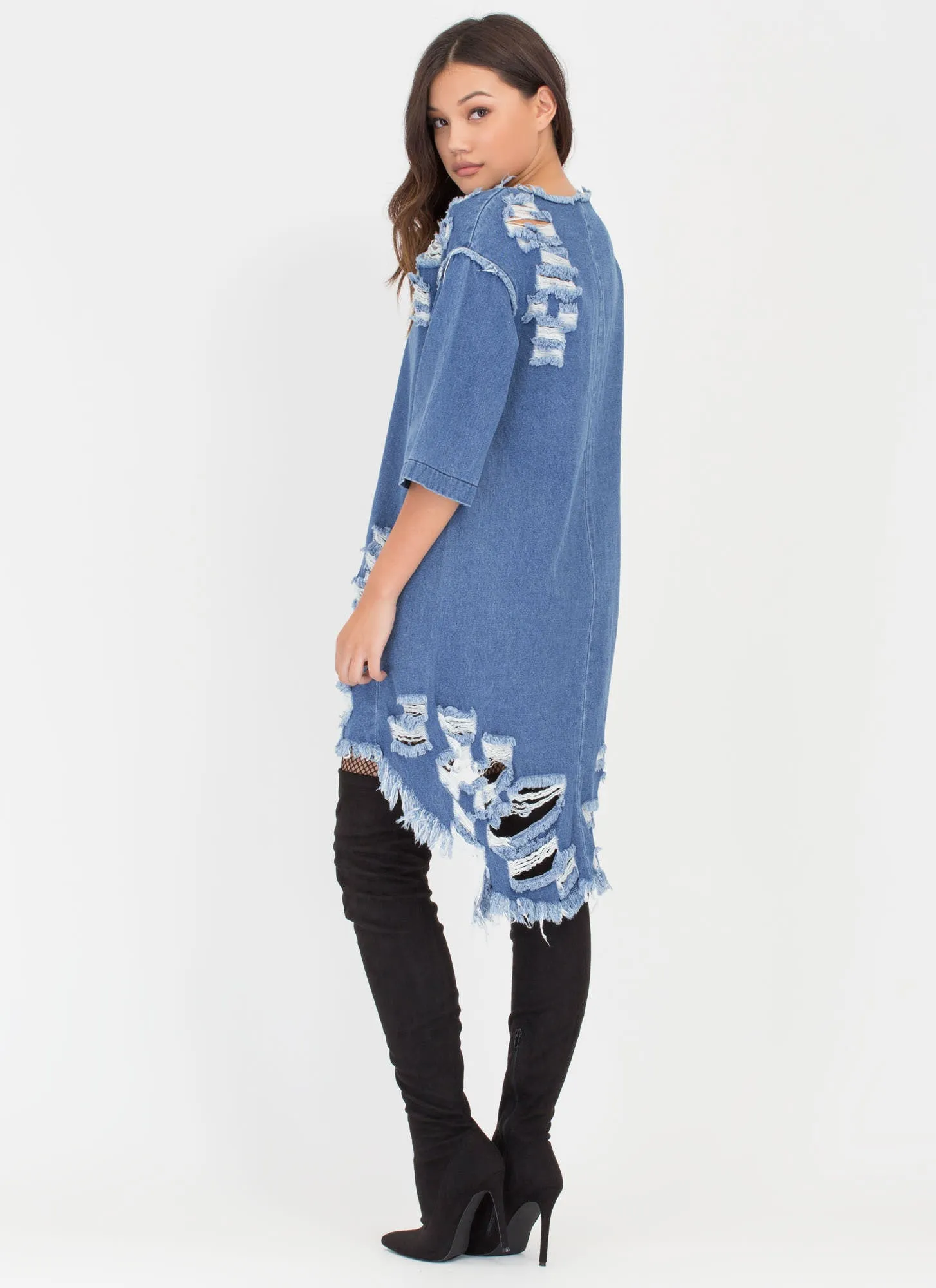 Jean Chaser Distressed High-Low Dress