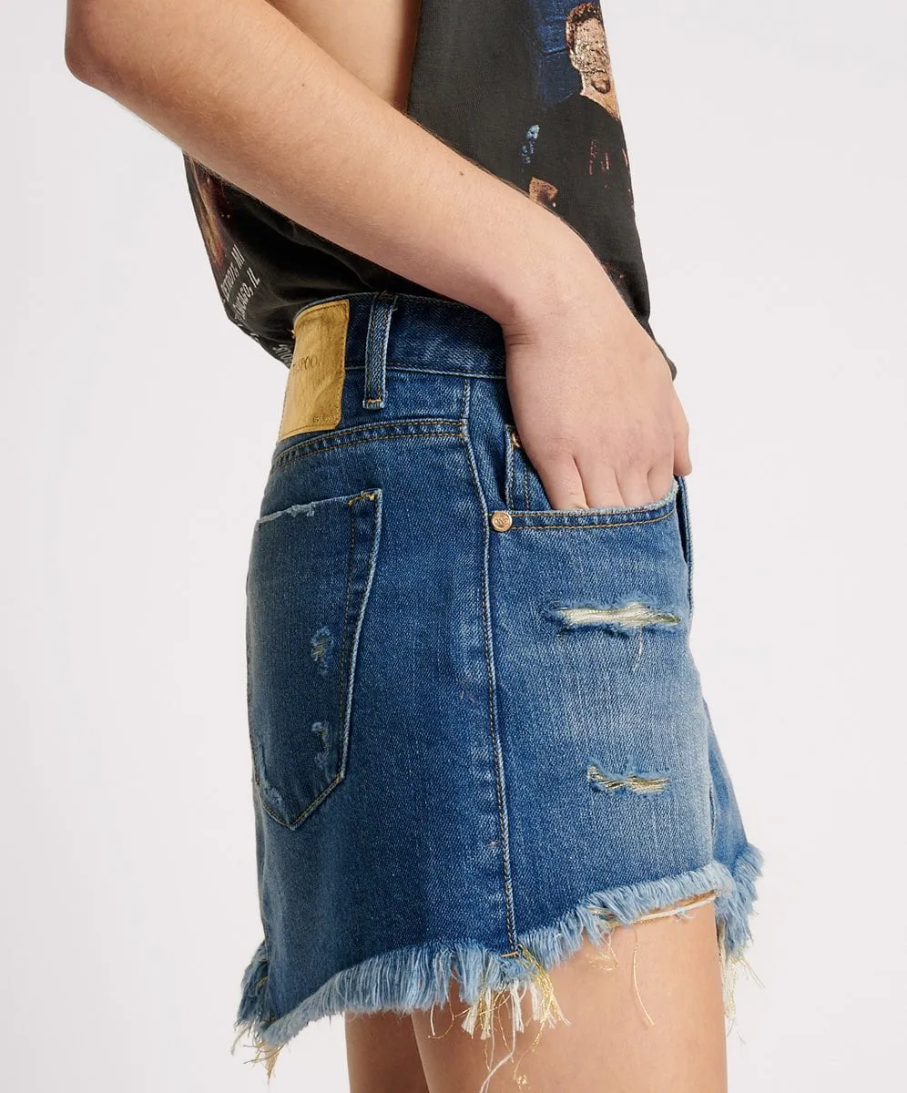 Junkyard Denim Skirt Shredded Gold