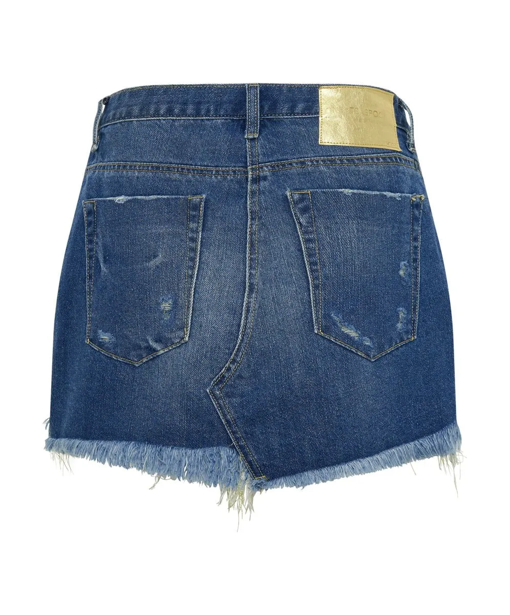 Junkyard Denim Skirt Shredded Gold