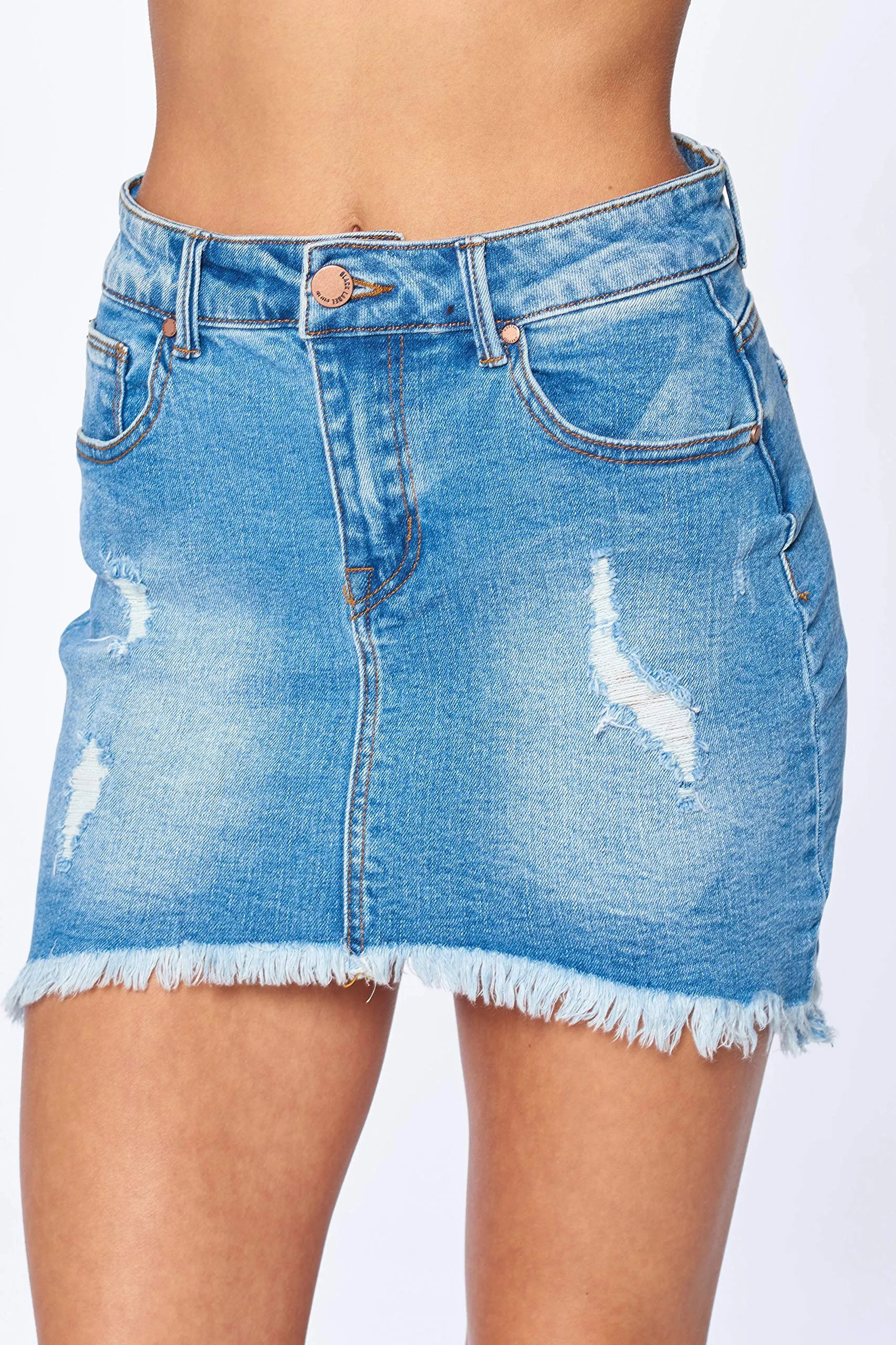 Khanomak Women's Casual Fray Peacock Hem Distress Denim Mini Skirt