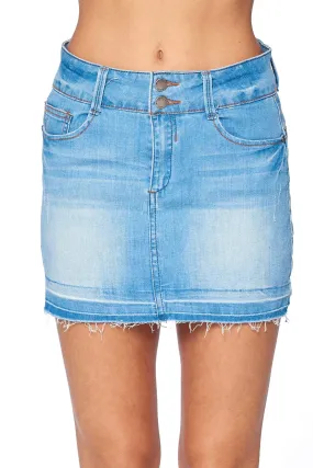 Khanomak Women's High Waist 2 Button Shadow Hem Denim Mini Skirt