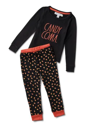 Kids "CANDY COMA" Long Sleeve Top and Elastic Waistband Joggers Halloween Pajama Set