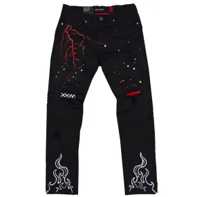 M1952 Makobi Fire Shredded Jeans - Black/Black