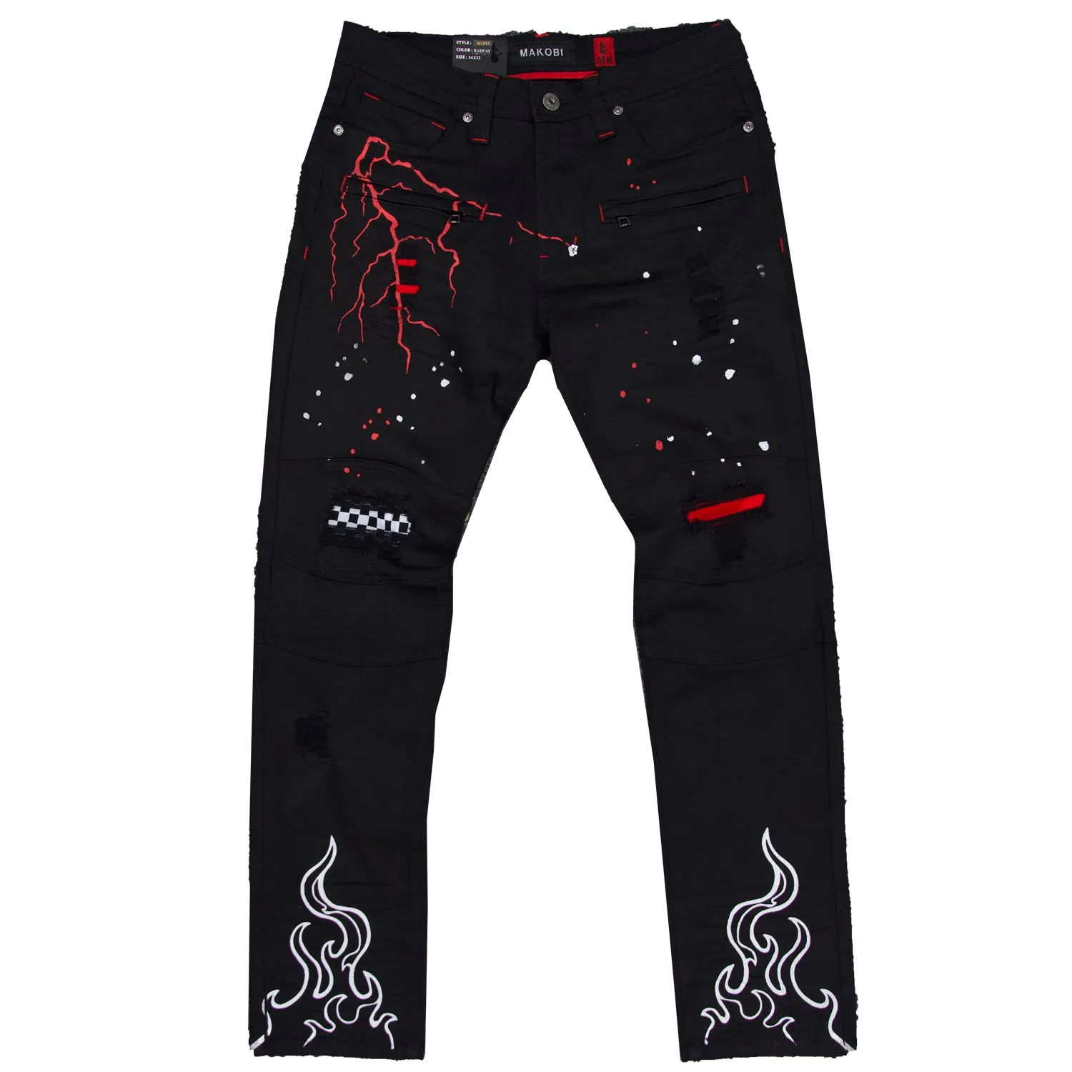 M1952 Makobi Fire Shredded Jeans - Black/Black