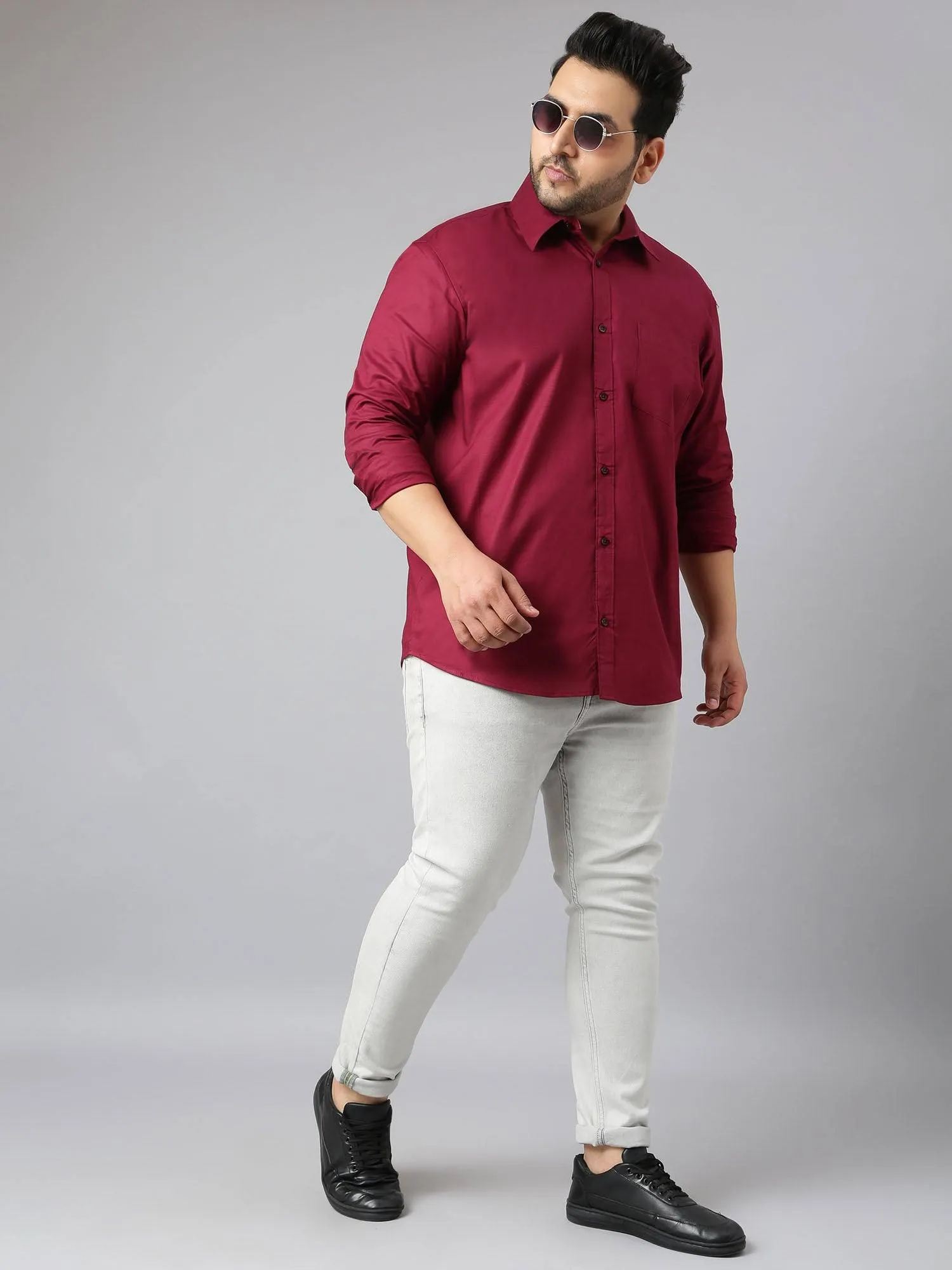 Maroon Oxford Pure Cotton Shirt Men's Plus Size