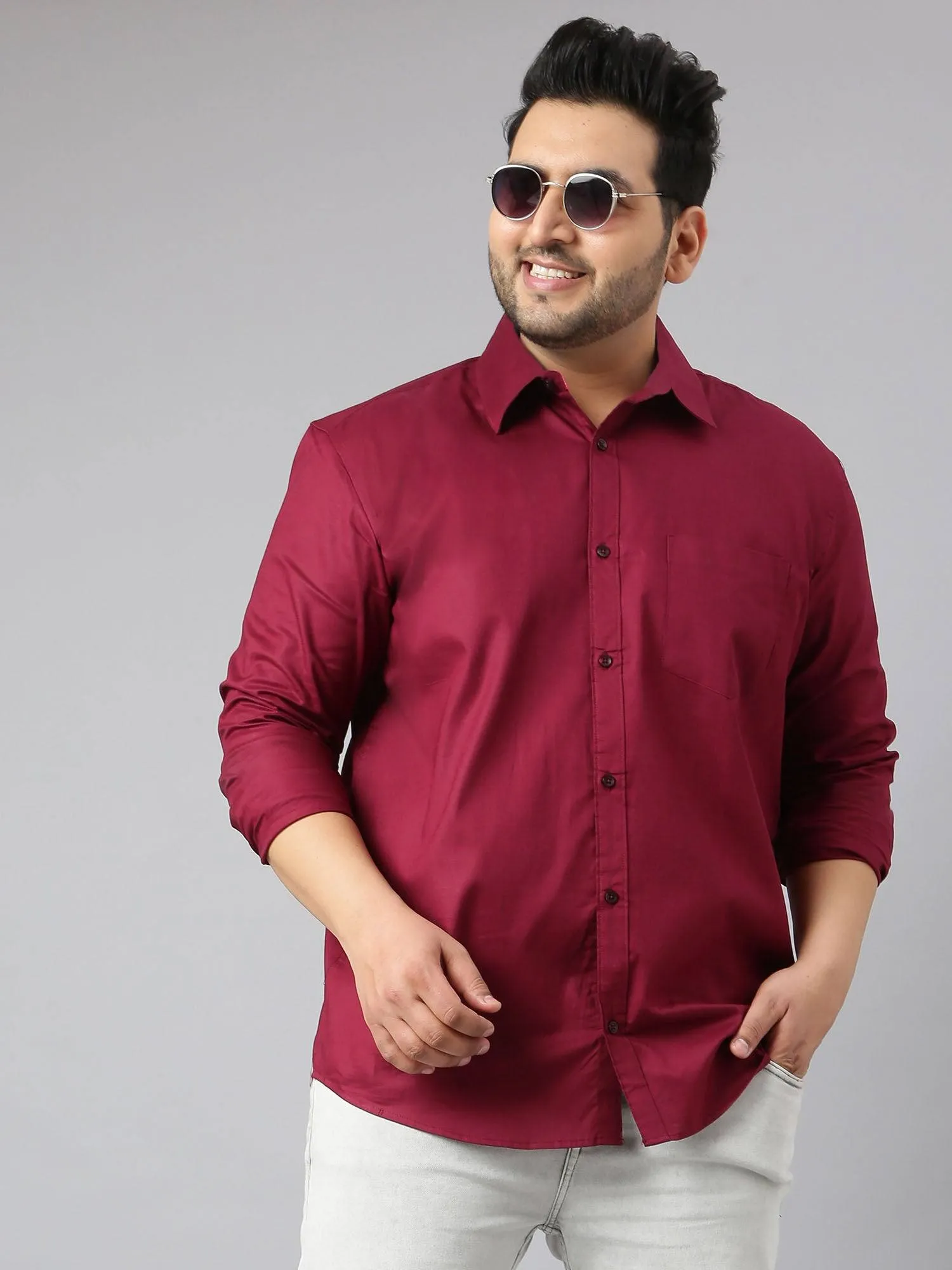 Maroon Oxford Pure Cotton Shirt Men's Plus Size