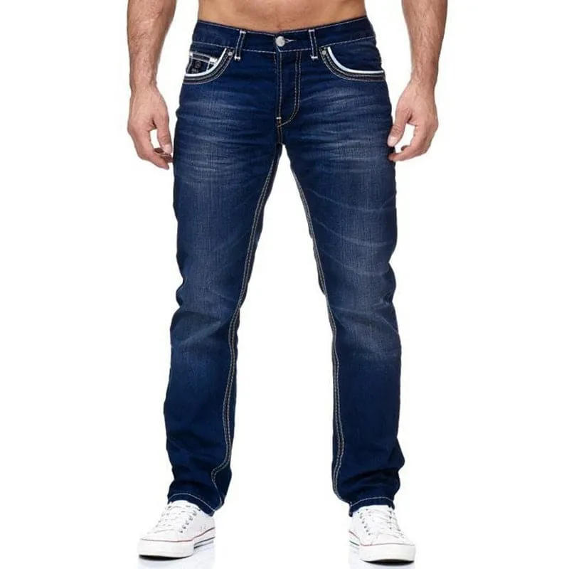 Men Slant Pocket Contrast Trim Washed Skinny Jeans