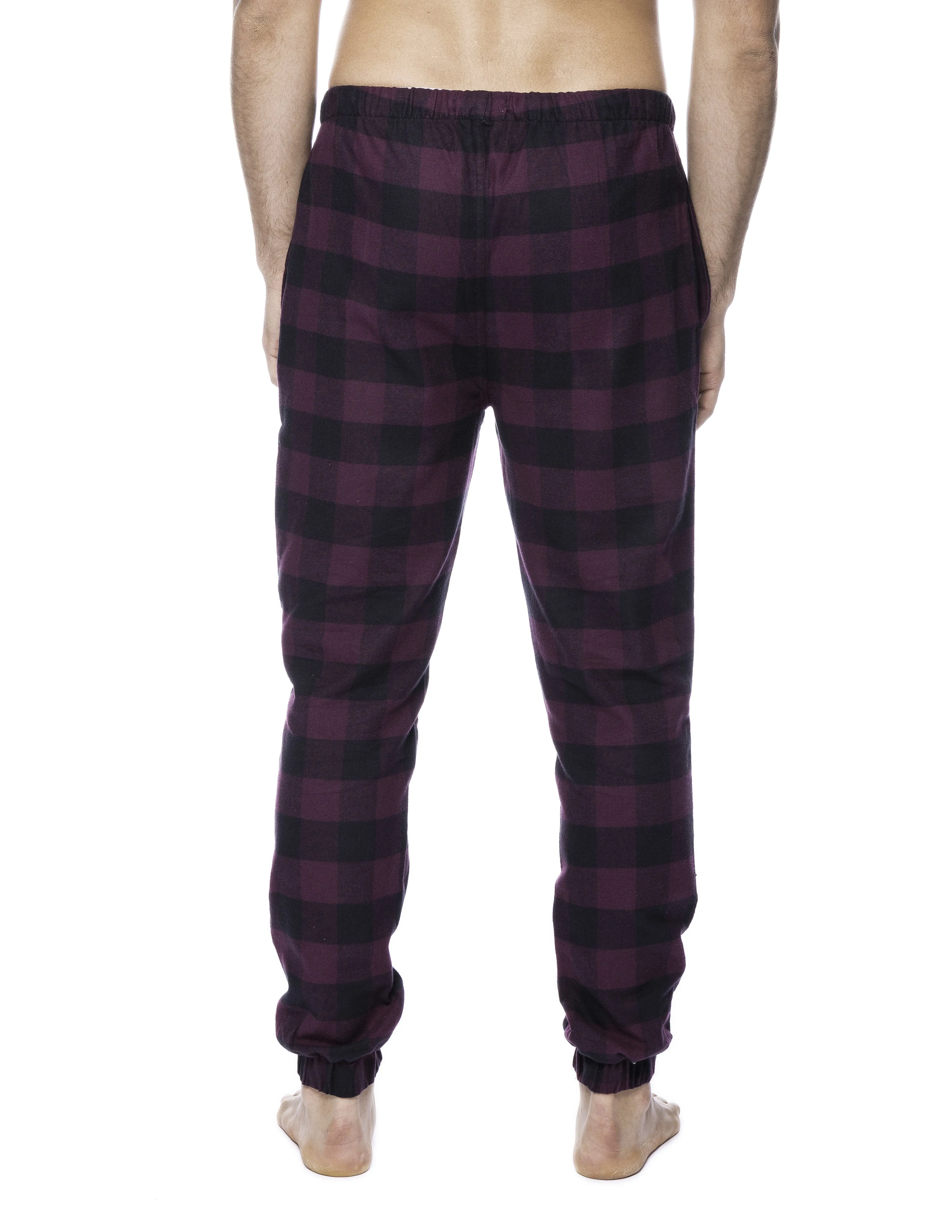 Mens 100% Cotton Flannel Jogger Lounge Pants - Gingham Fig/Black