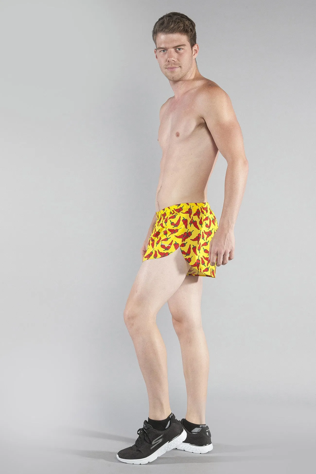 Men's Printed 1" Elite Split Shorts - Yellow Chili Pepper