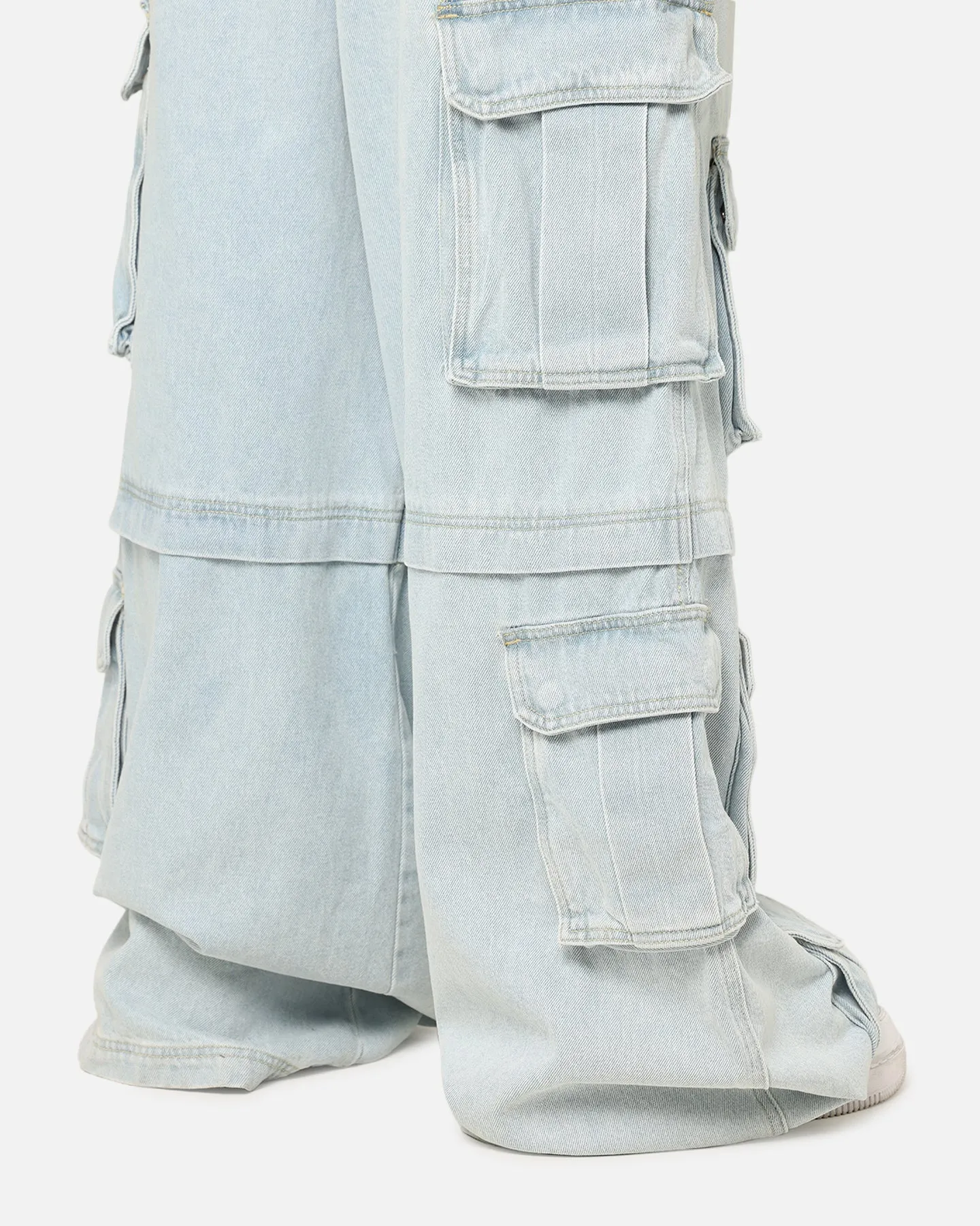 MNML Rave Multi Cargo Denim Pants Light Blue