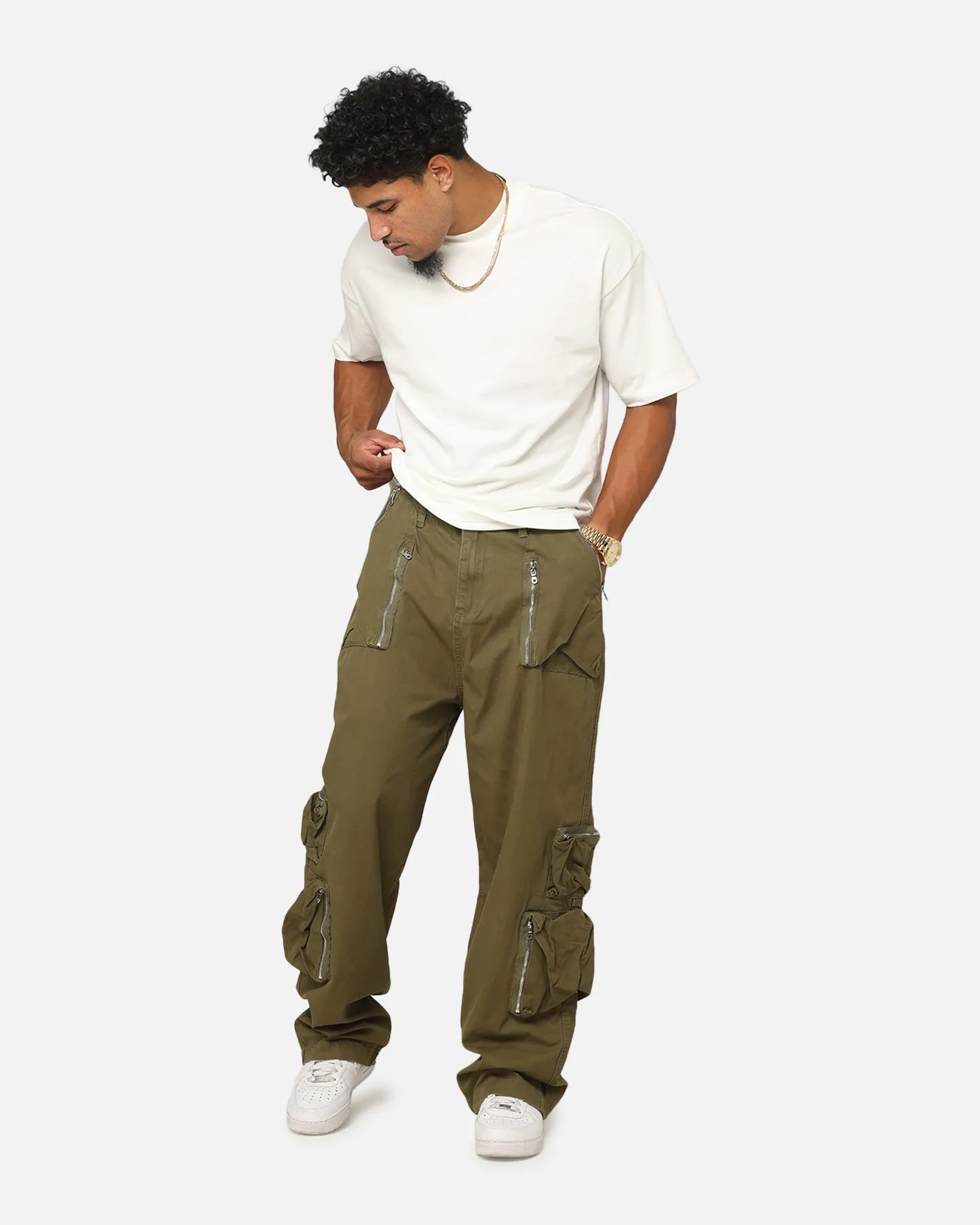 MNML Ultra Baggy Tactical Cargo Pants Olive