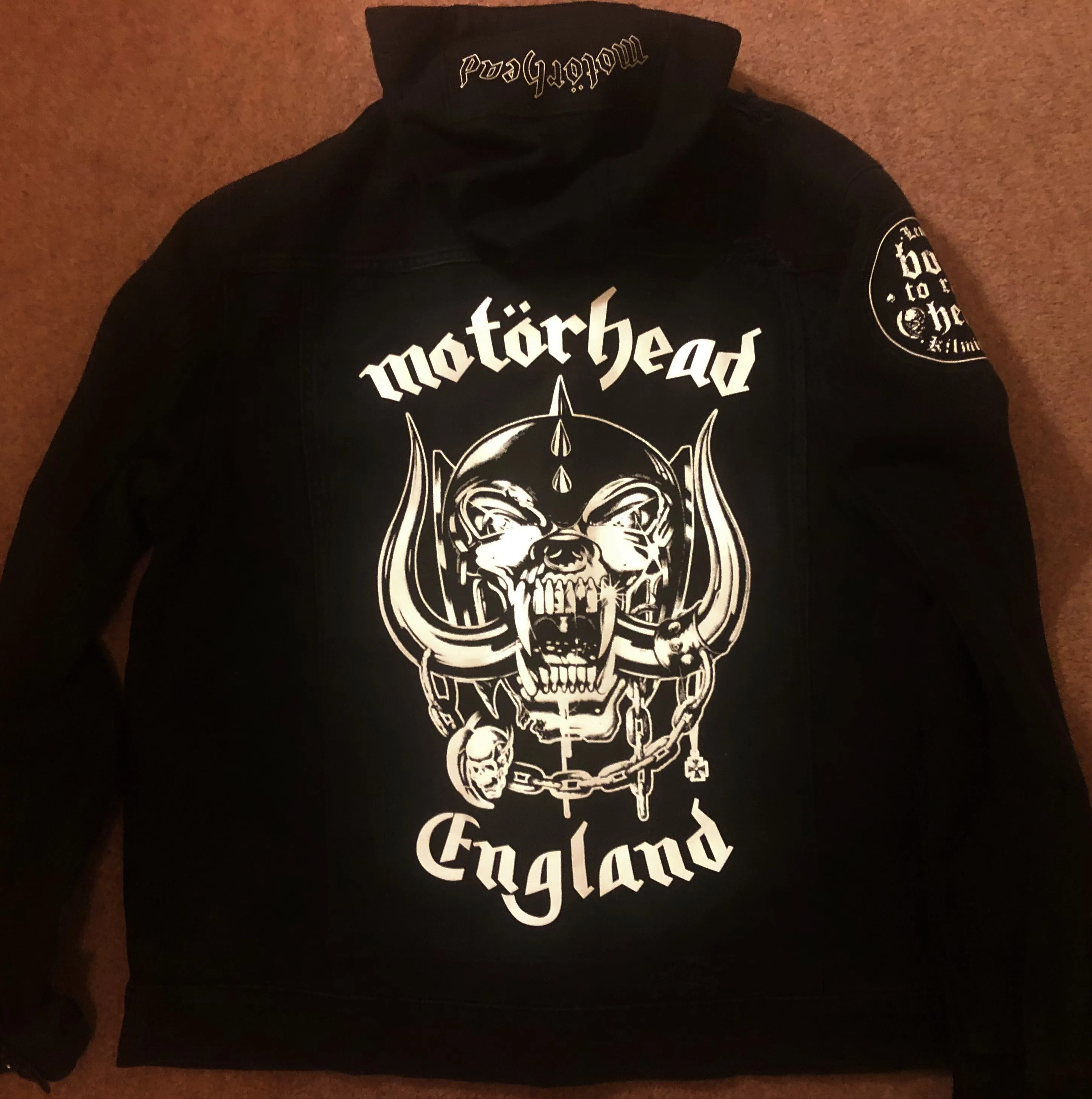 Motörhead Road Crew Distressed Slashed Hooded Denim Jacket Ace Of Spades